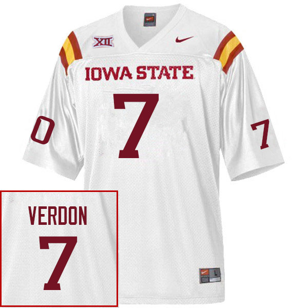Men #7 Malik Verdon Iowa State Cyclones College Football Jerseys Sale-White